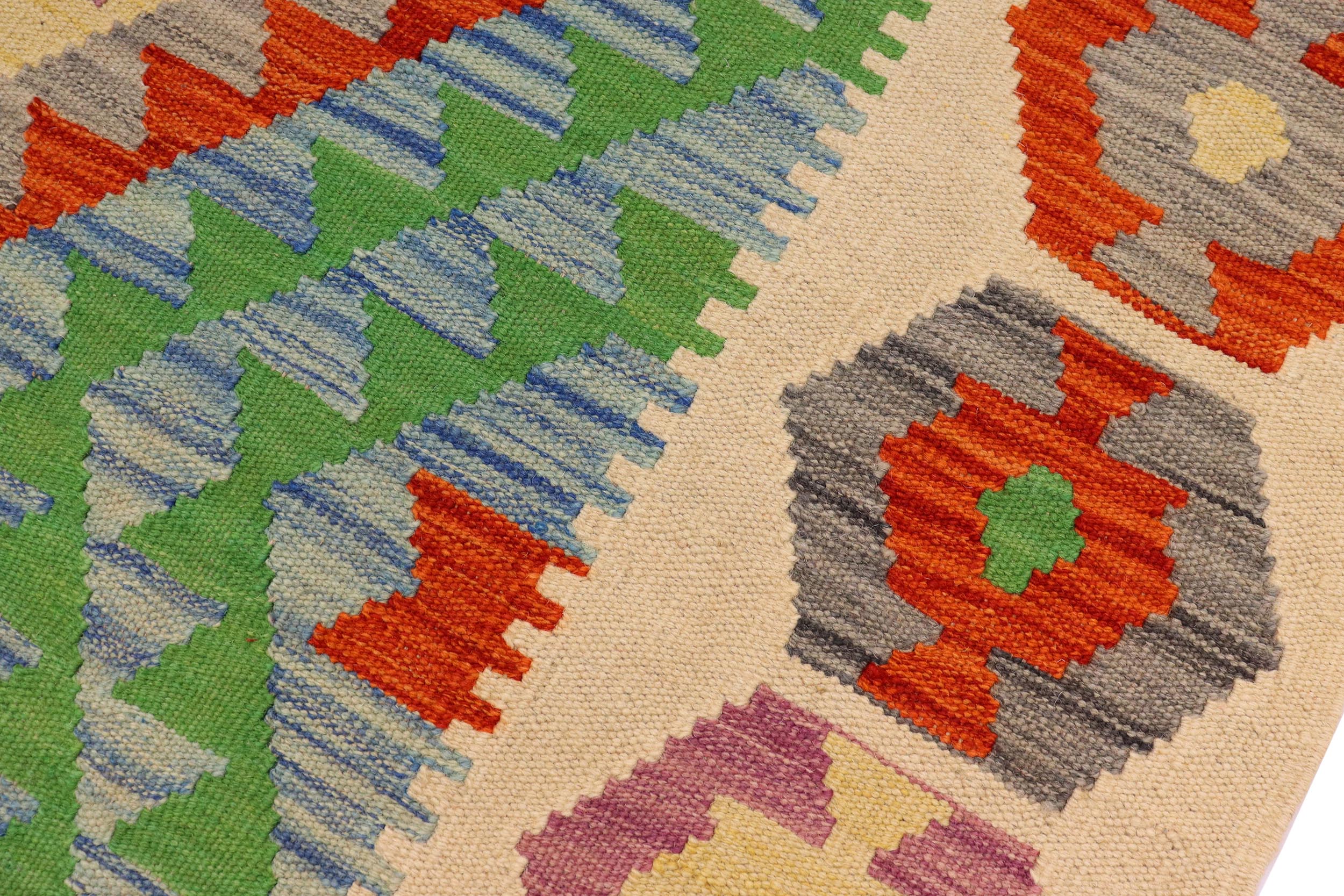 handmade Geometric Kilim Rust Beige Hand-Woven RECTANGLE 100% WOOL area rug 3' x 5'