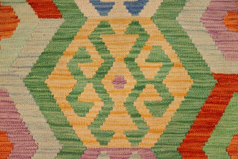 handmade Geometric Kilim Rust Blue Hand-Woven RECTANGLE 100% WOOL area rug 3' x 5'