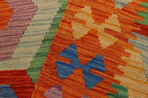 handmade Geometric Kilim Rust Blue Hand-Woven RECTANGLE 100% WOOL area rug 3' x 5'