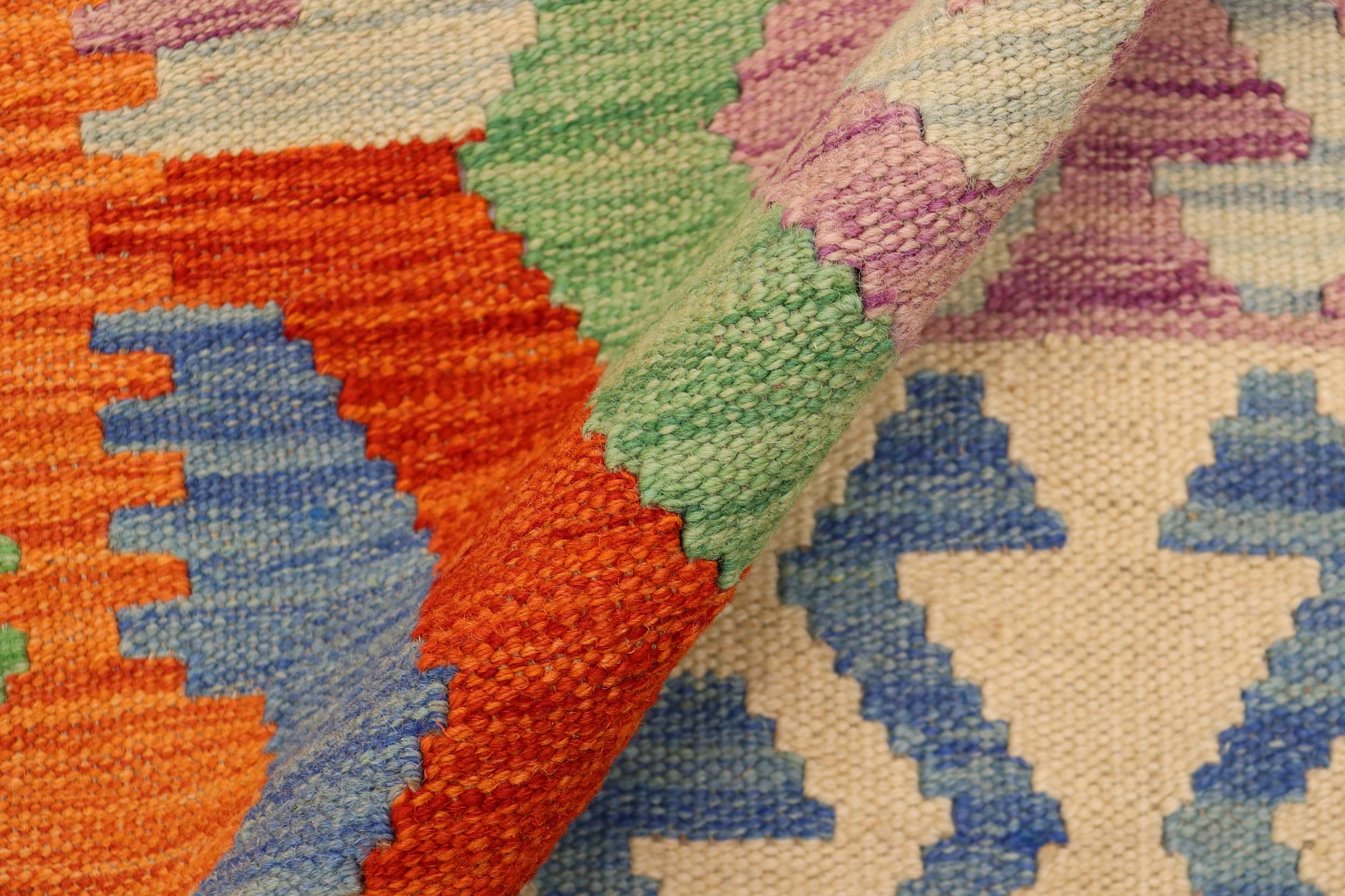 handmade Geometric Kilim Rust Blue Hand-Woven RECTANGLE 100% WOOL area rug 3' x 5'