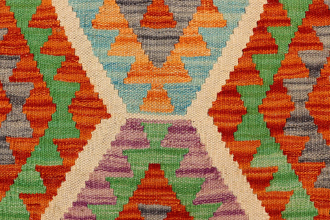 handmade Geometric Kilim Rust Green Hand-Woven RECTANGLE 100% WOOL area rug 4' x 5'