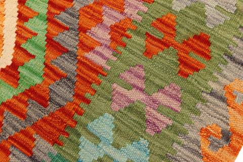 handmade Geometric Kilim Rust Green Hand-Woven RECTANGLE 100% WOOL area rug 4' x 5'