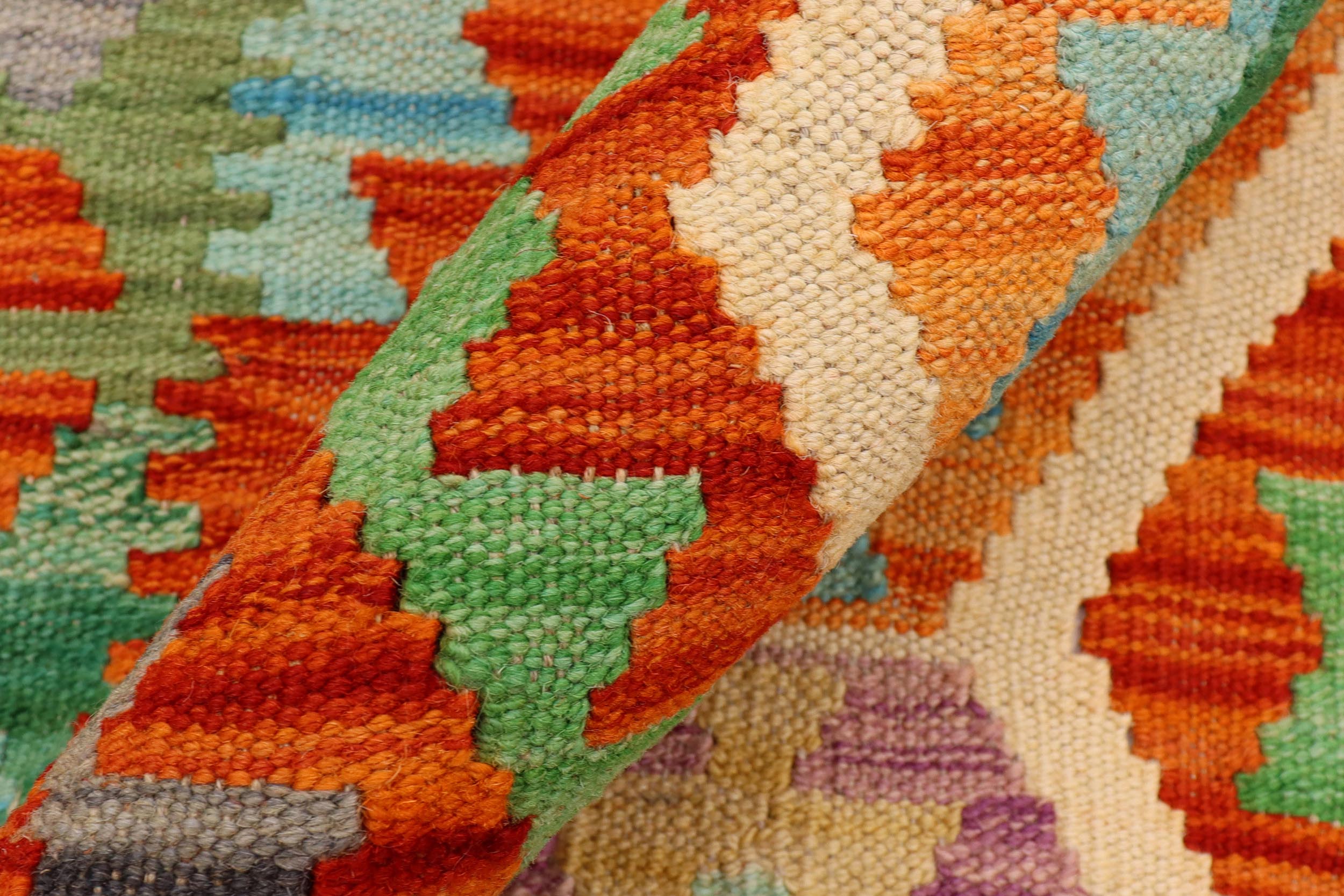 handmade Geometric Kilim Rust Green Hand-Woven RECTANGLE 100% WOOL area rug 4' x 5'