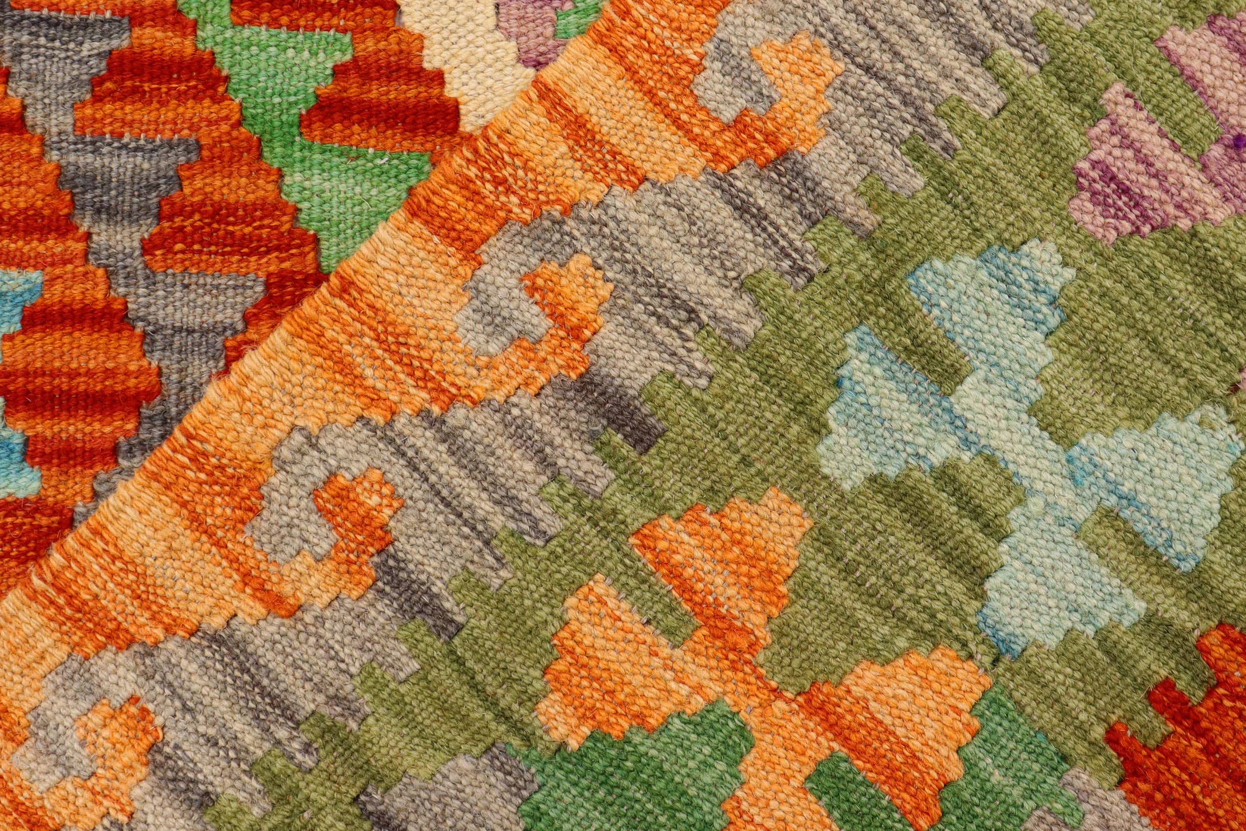 handmade Geometric Kilim Rust Green Hand-Woven RECTANGLE 100% WOOL area rug 4' x 5'