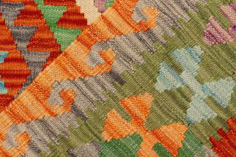 handmade Geometric Kilim Rust Green Hand-Woven RECTANGLE 100% WOOL area rug 4' x 5'