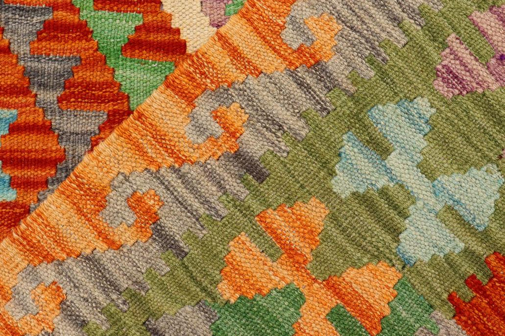 Flat Weave Kilim Antique Navaho Vintage handmade Geometric Kilim Rust Green Hand-Woven Rectangle 100% Wool Area Rug 4x5 