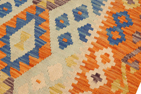 handmade Geometric Kilim Blue Orange Hand-Woven RECTANGLE 100% WOOL area rug 4 x 5