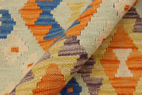handmade Geometric Kilim Blue Orange Hand-Woven RECTANGLE 100% WOOL area rug 4 x 5