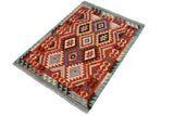 Flat Weave Kilim Antique Navaho Vintage handmade Geometric Kilim Rust Blue Hand-Woven Rectangle 100% Wool Area Rug 3x5 