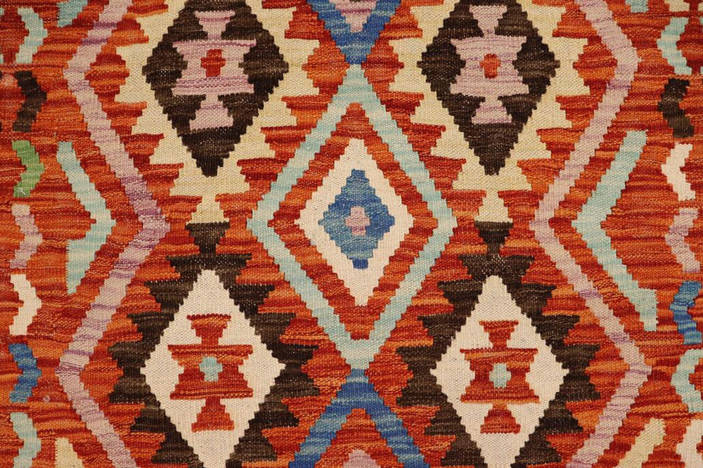 Flat Weave Kilim Antique Navaho Vintage handmade Geometric Kilim Rust Blue Hand-Woven Rectangle 100% Wool Area Rug 3x5 