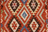 Flat Weave Kilim Antique Navaho Vintage handmade Geometric Kilim Rust Blue Hand-Woven Rectangle 100% Wool Area Rug 3x5 