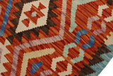 Flat Weave Kilim Antique Navaho Vintage handmade Geometric Kilim Rust Blue Hand-Woven Rectangle 100% Wool Area Rug 3x5 
