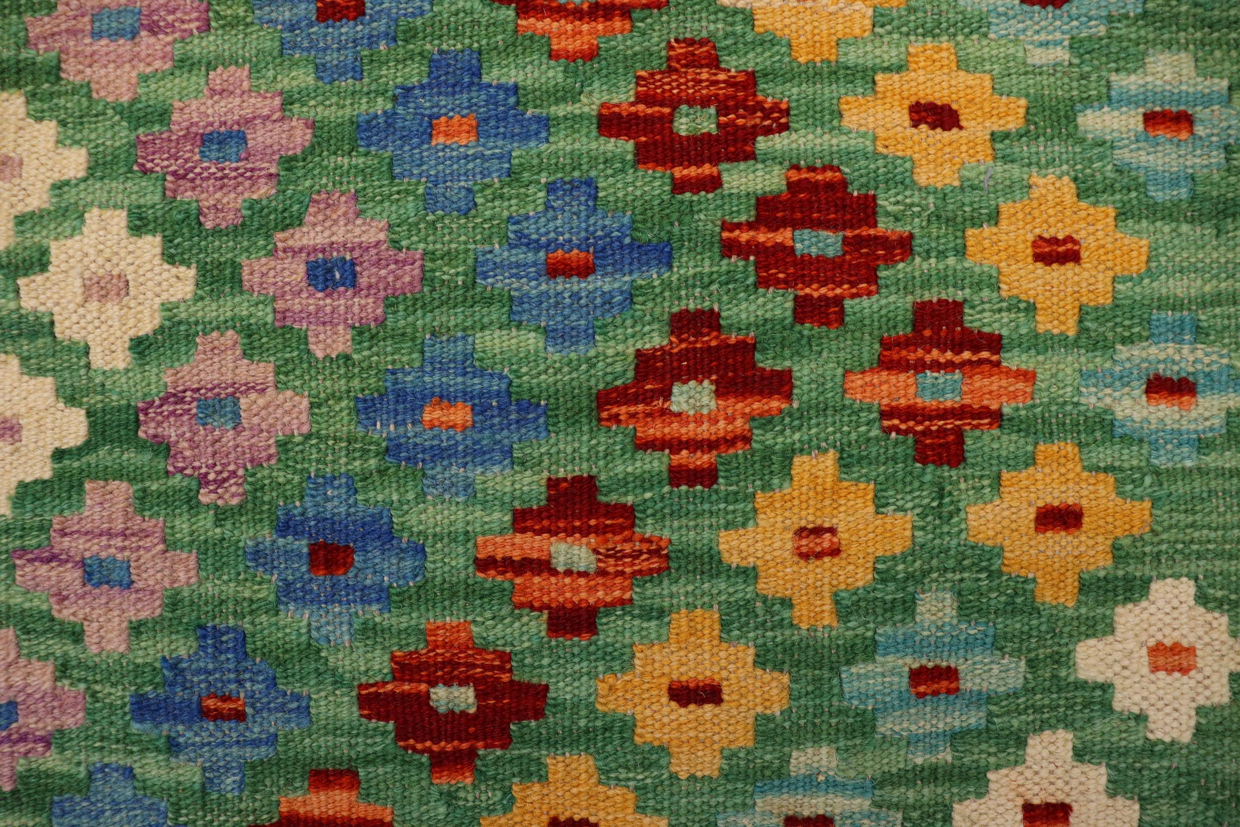 handmade Modern Kilim Green Rust Hand-Woven RECTANGLE 100% WOOL area rug 4x5
