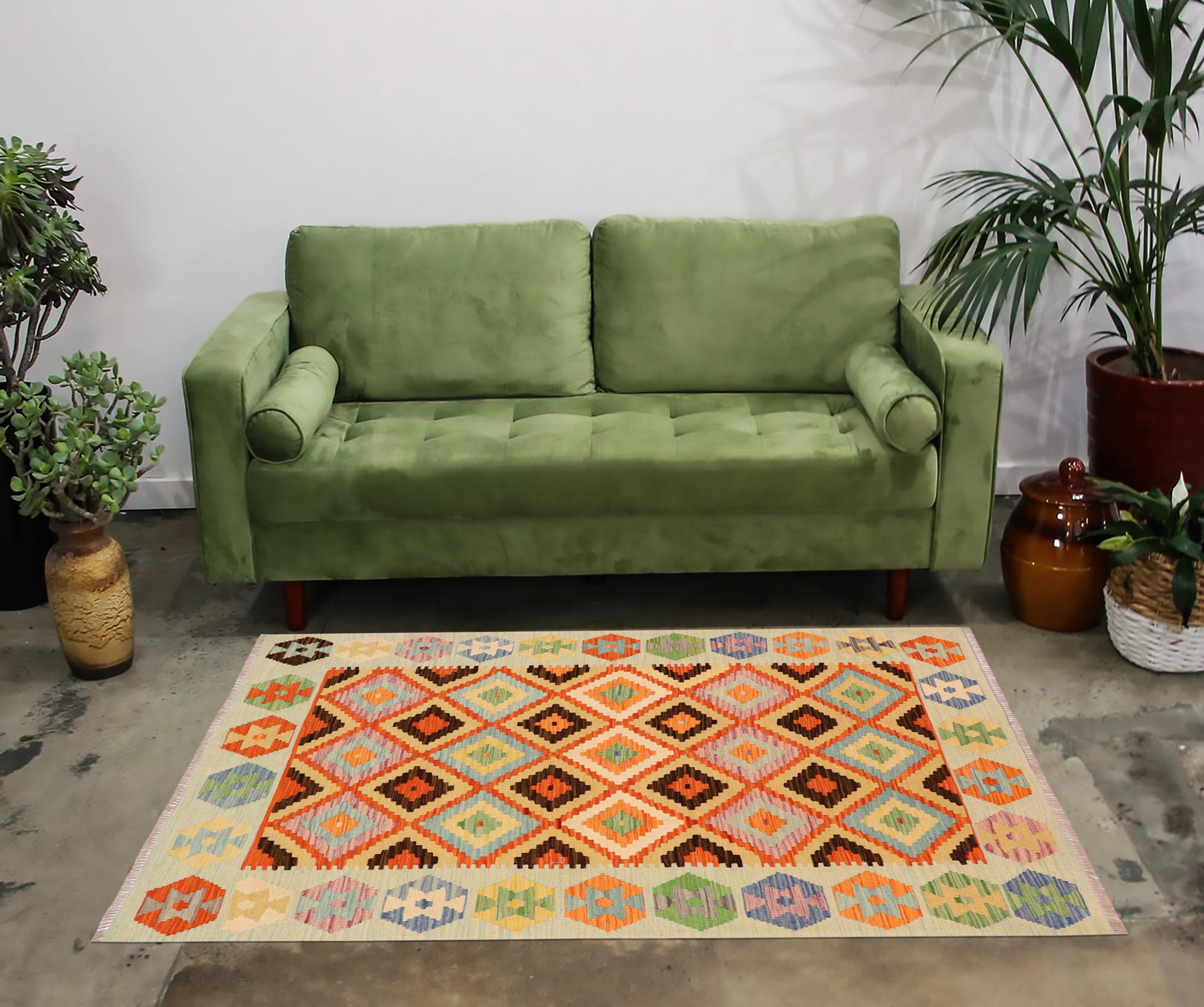 handmade Geometric Kilim Rust Blue Hand-Woven RECTANGLE 100% WOOL area rug 4 x 6