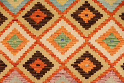 handmade Geometric Kilim Rust Blue Hand-Woven RECTANGLE 100% WOOL area rug 4 x 6
