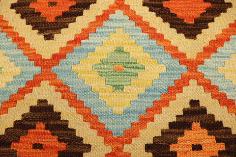 handmade Geometric Kilim Rust Blue Hand-Woven RECTANGLE 100% WOOL area rug 4 x 6