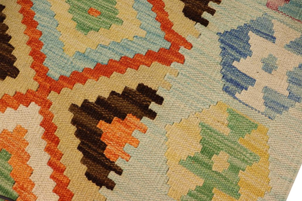 Flat Weave Kilim Antique Navaho Vintage handmade Geometric Kilim Rust Blue Hand-Woven Rectangle 100% Wool Area Rug 4x6 