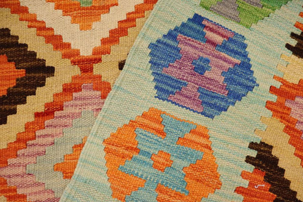 Flat Weave Kilim Antique Navaho Vintage handmade Geometric Kilim Rust Blue Hand-Woven Rectangle 100% Wool Area Rug 4x6 