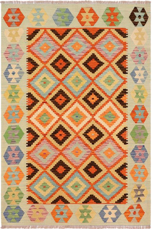 Flat Weave Kilim Antique Navaho Vintage handmade Geometric Kilim Rust Blue Hand-Woven Rectangle 100% Wool Area Rug 4x6 