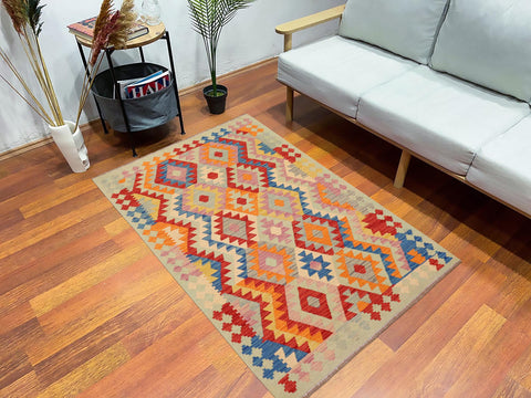 handmade Geometric Kilim Red Blue Hand-Woven RECTANGLE 100% WOOL area rug 4 x 6