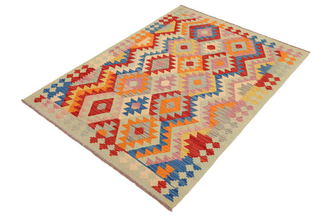 handmade Geometric Kilim Red Blue Hand-Woven RECTANGLE 100% WOOL area rug 4 x 6