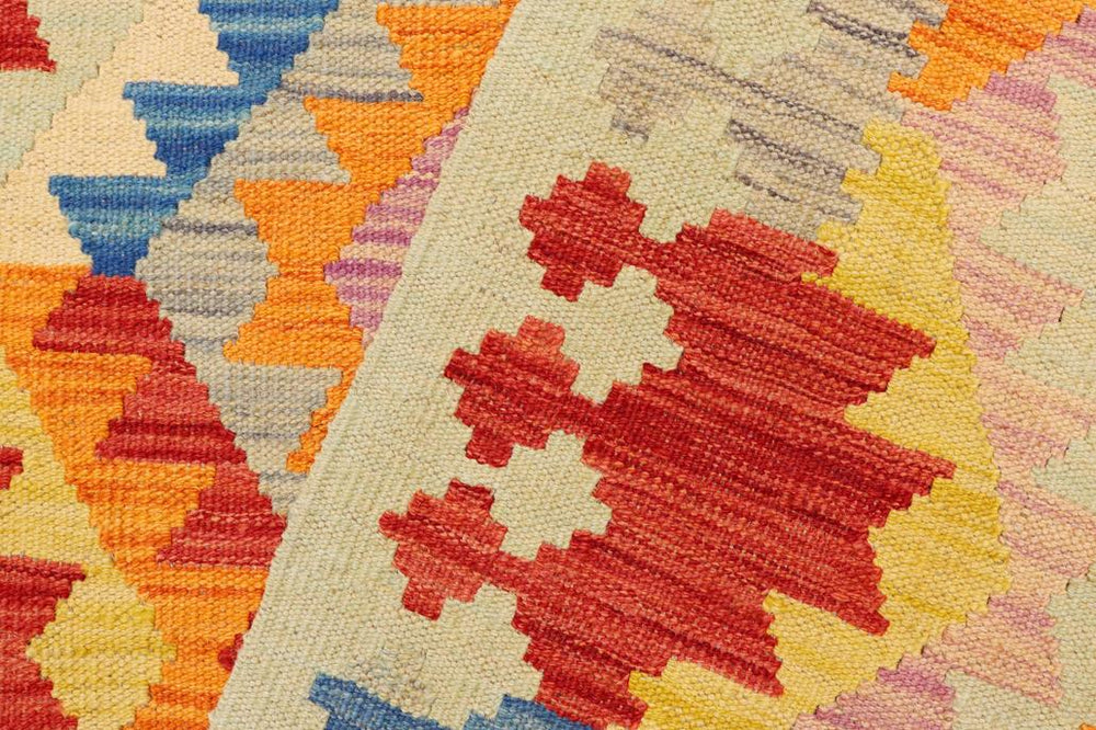 Flat Weave Kilim Antique Navaho Vintage handmade Geometric Kilim Red Blue Hand-Woven Rectangle 100% Wool Area Rug 4x6 