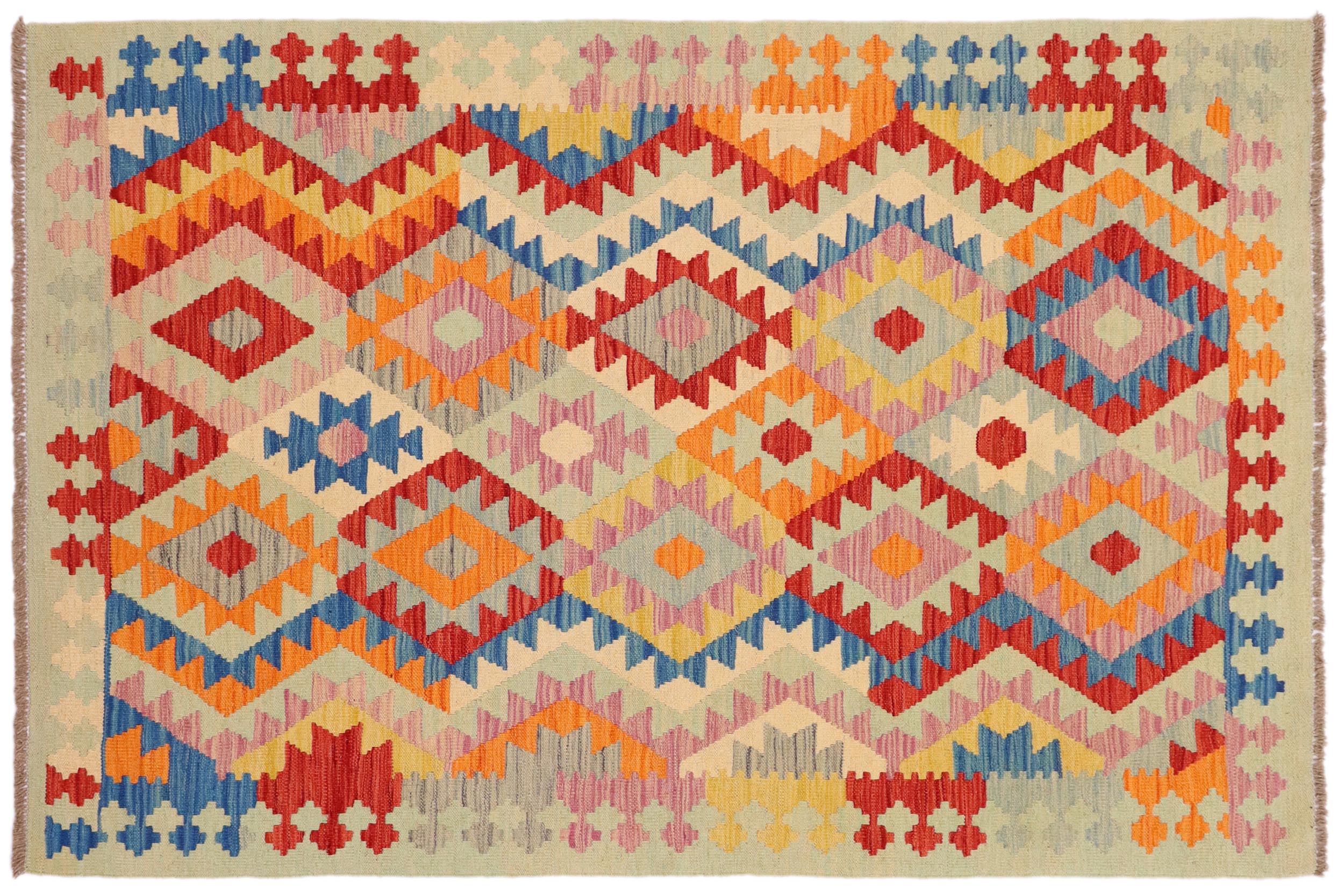 handmade Geometric Kilim Red Blue Hand-Woven RECTANGLE 100% WOOL area rug 4 x 6