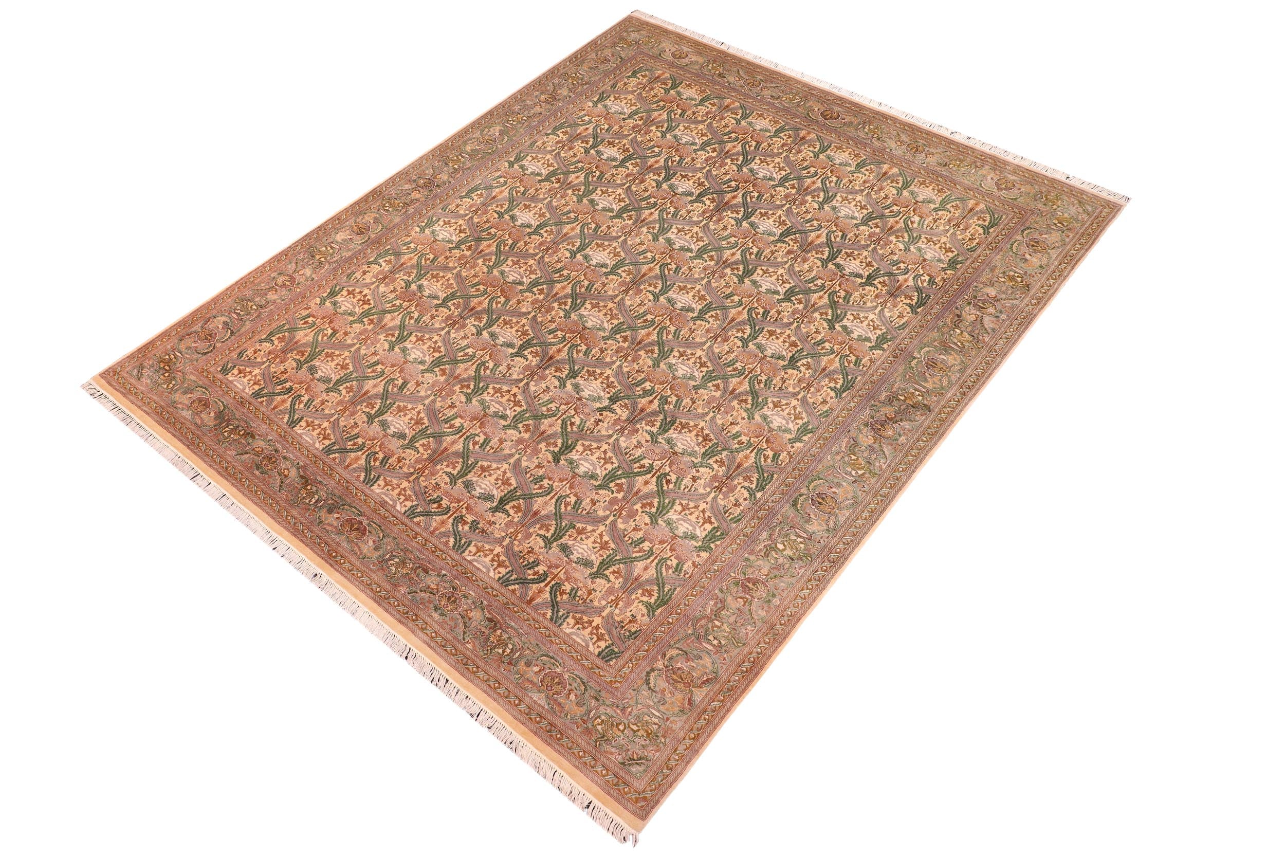 handmade Transitional Hamjolie Gold Lt. Green Hand Knotted RECTANGLE 100% WOOL area rug 9x12
