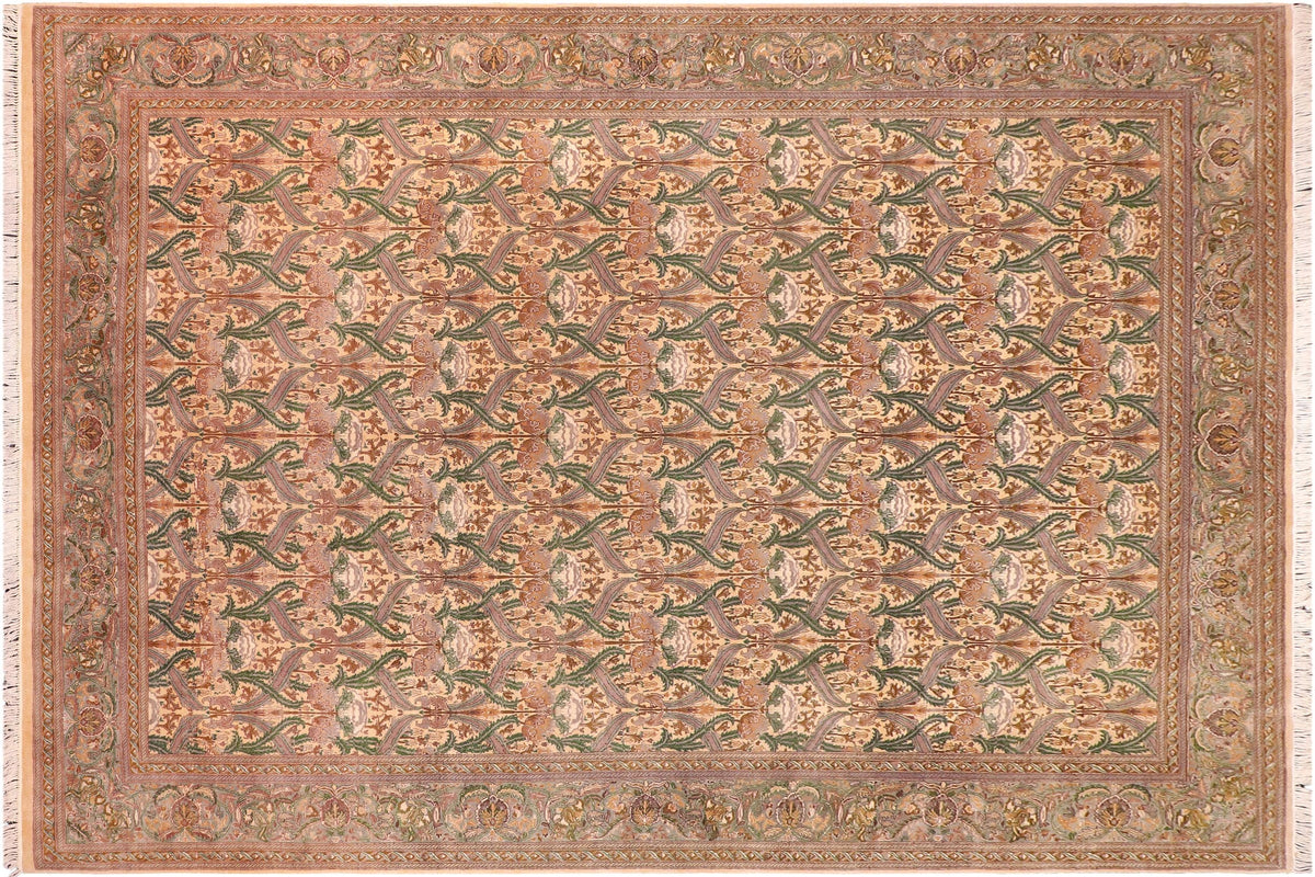 handmade Transitional Hamjolie Gold Lt. Green Hand Knotted RECTANGLE 100% WOOL area rug 9x12