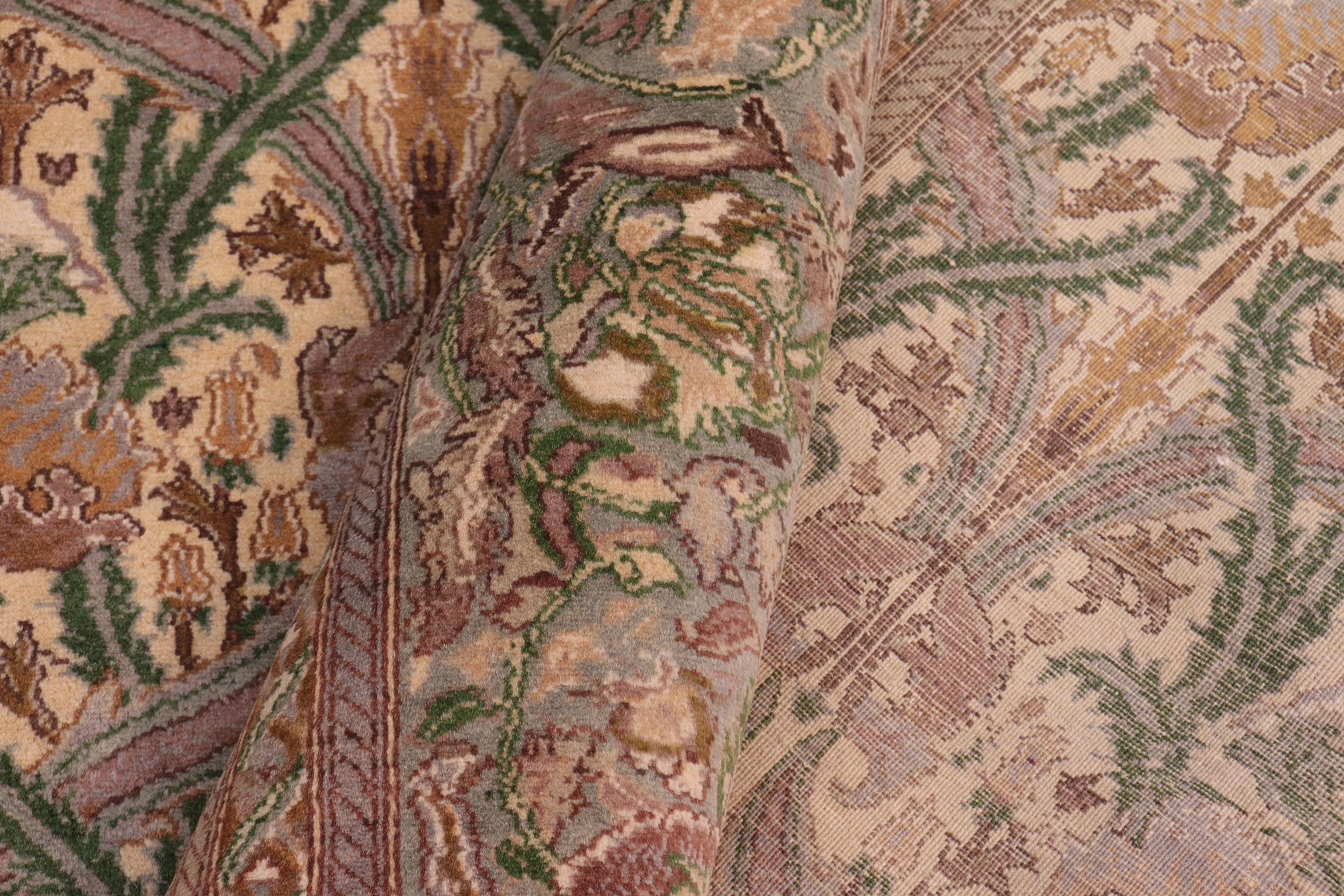 handmade Transitional Hamjolie Gold Lt. Green Hand Knotted RECTANGLE 100% WOOL area rug 9x12