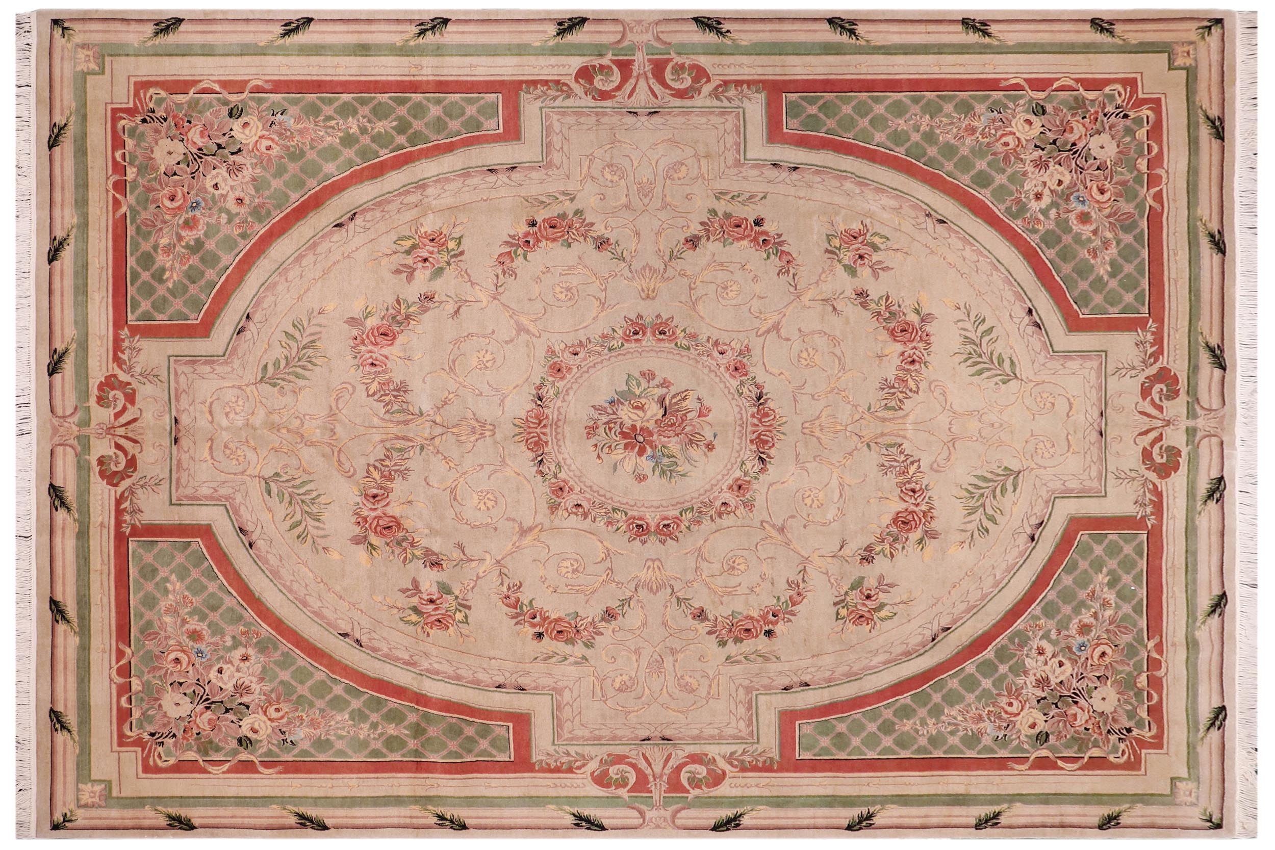 handmade Traditional Abusson Lt. Gray Green Hand Knotted RECTANGLE 100% WOOL area rug 9x12