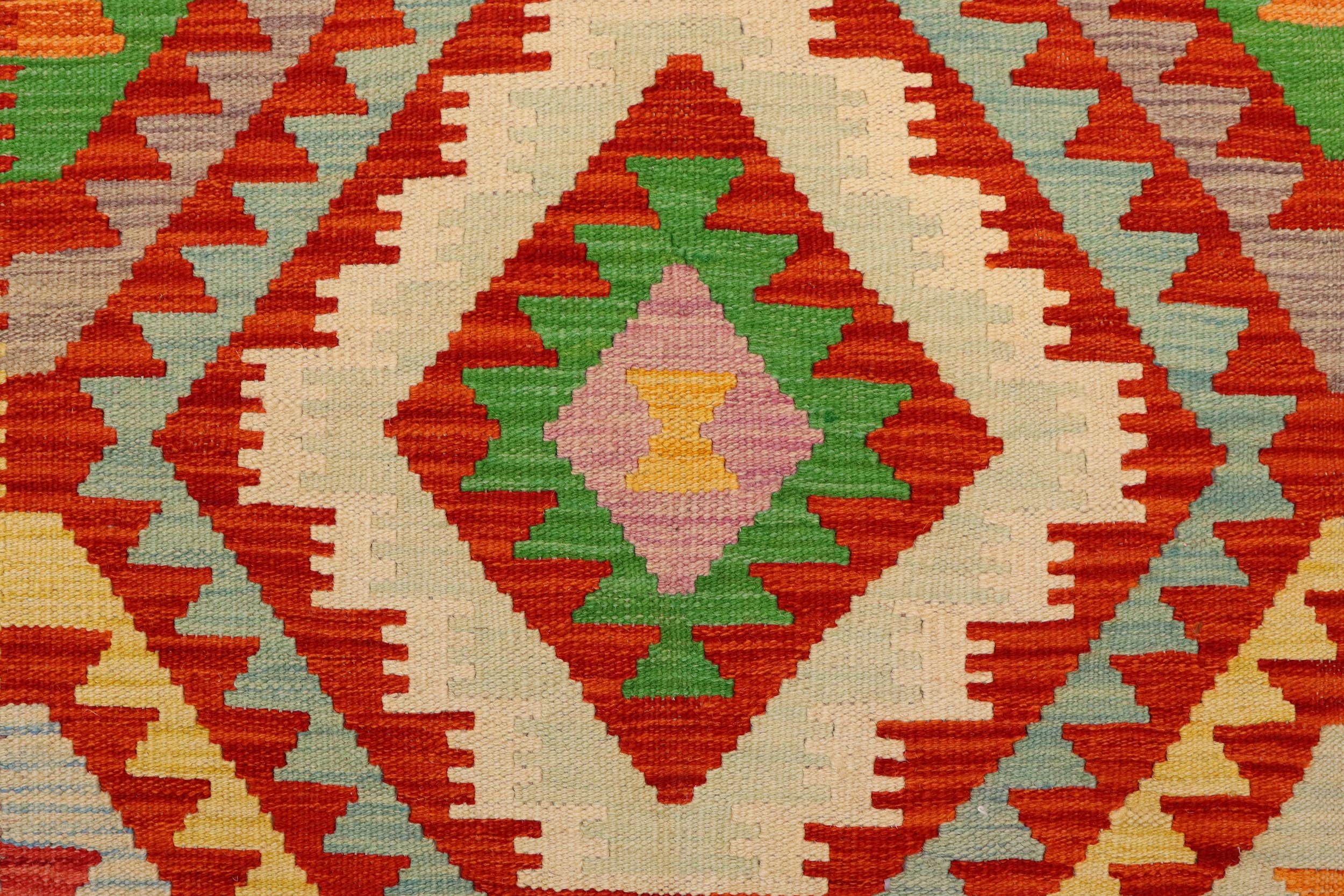 handmade Geometric Kilim Rust Blue Hand-Woven RECTANGLE 100% WOOL area rug 4' x 6'