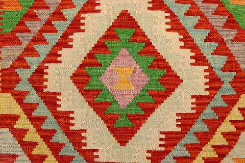 handmade Geometric Kilim Rust Blue Hand-Woven RECTANGLE 100% WOOL area rug 4' x 6'