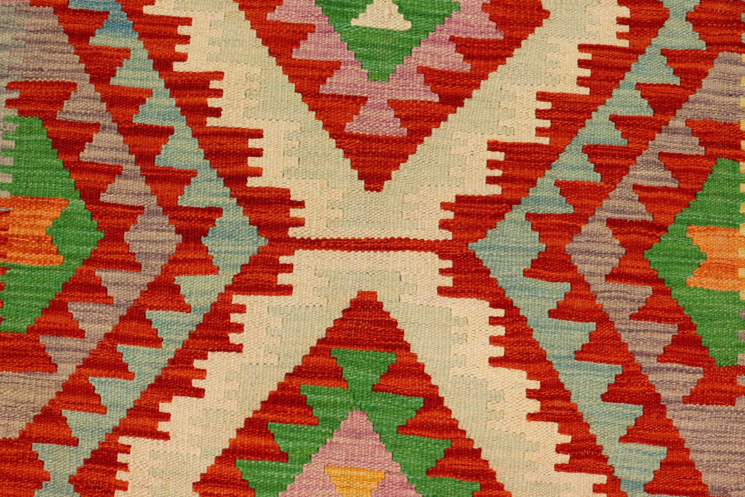 handmade Geometric Kilim Rust Blue Hand-Woven RECTANGLE 100% WOOL area rug 4' x 6'
