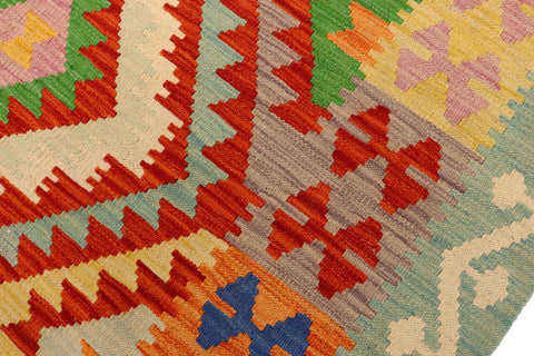 handmade Geometric Kilim Rust Blue Hand-Woven RECTANGLE 100% WOOL area rug 4' x 6'