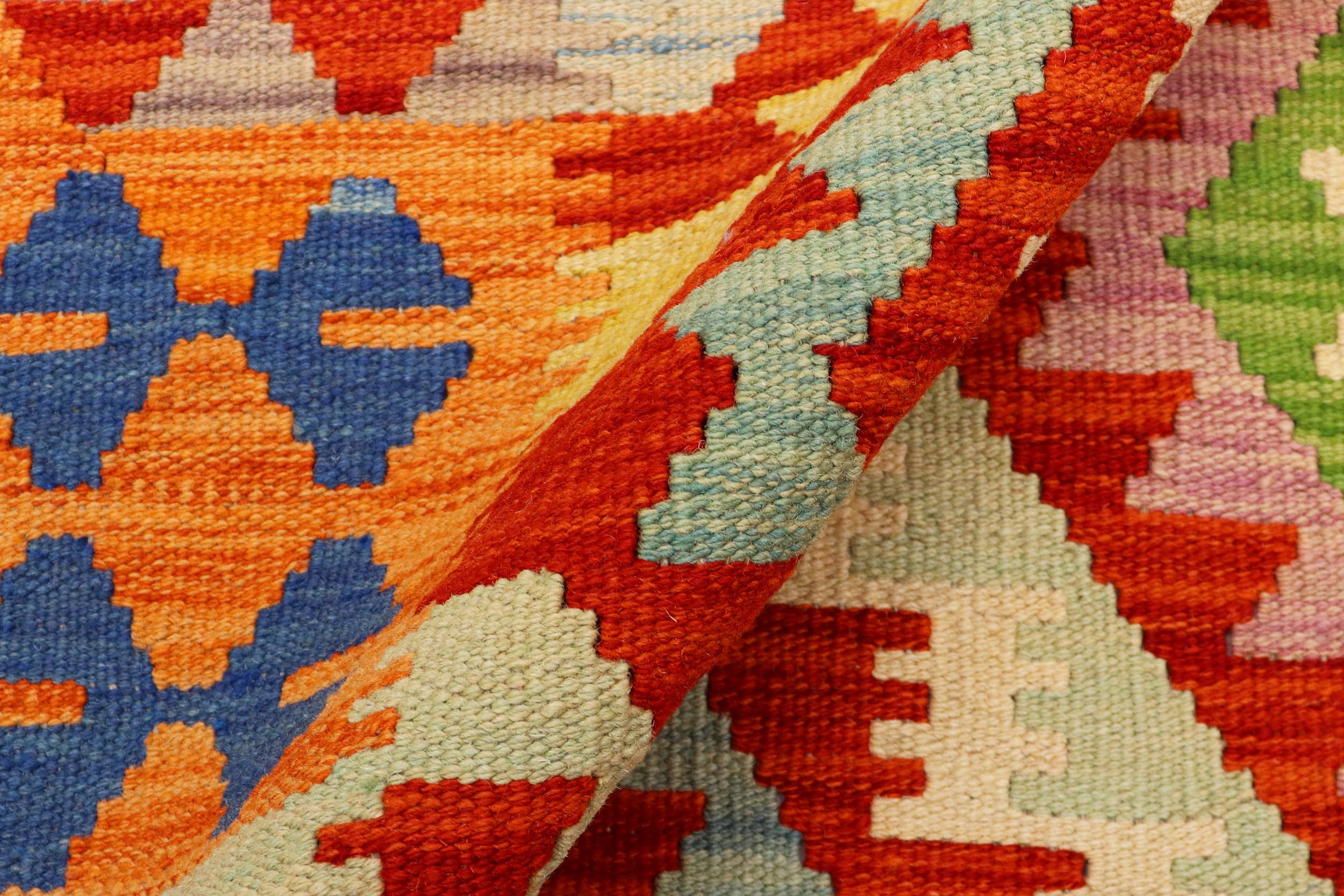 handmade Geometric Kilim Rust Blue Hand-Woven RECTANGLE 100% WOOL area rug 4' x 6'