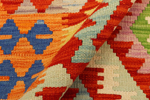 handmade Geometric Kilim Rust Blue Hand-Woven RECTANGLE 100% WOOL area rug 4' x 6'