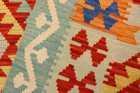 handmade Geometric Kilim Rust Blue Hand-Woven RECTANGLE 100% WOOL area rug 4' x 6'