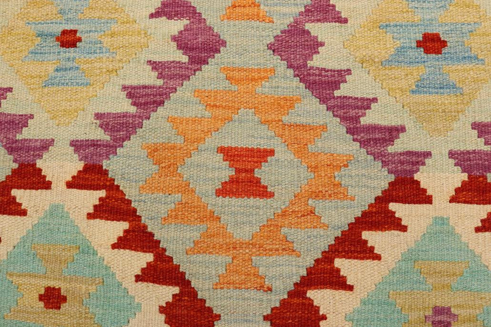 Flat Weave Kilim Antique Navaho Vintage handmade Geometric Kilim Blue Rust Hand-Woven Rectangle 100% Wool Area Rug 3x5 