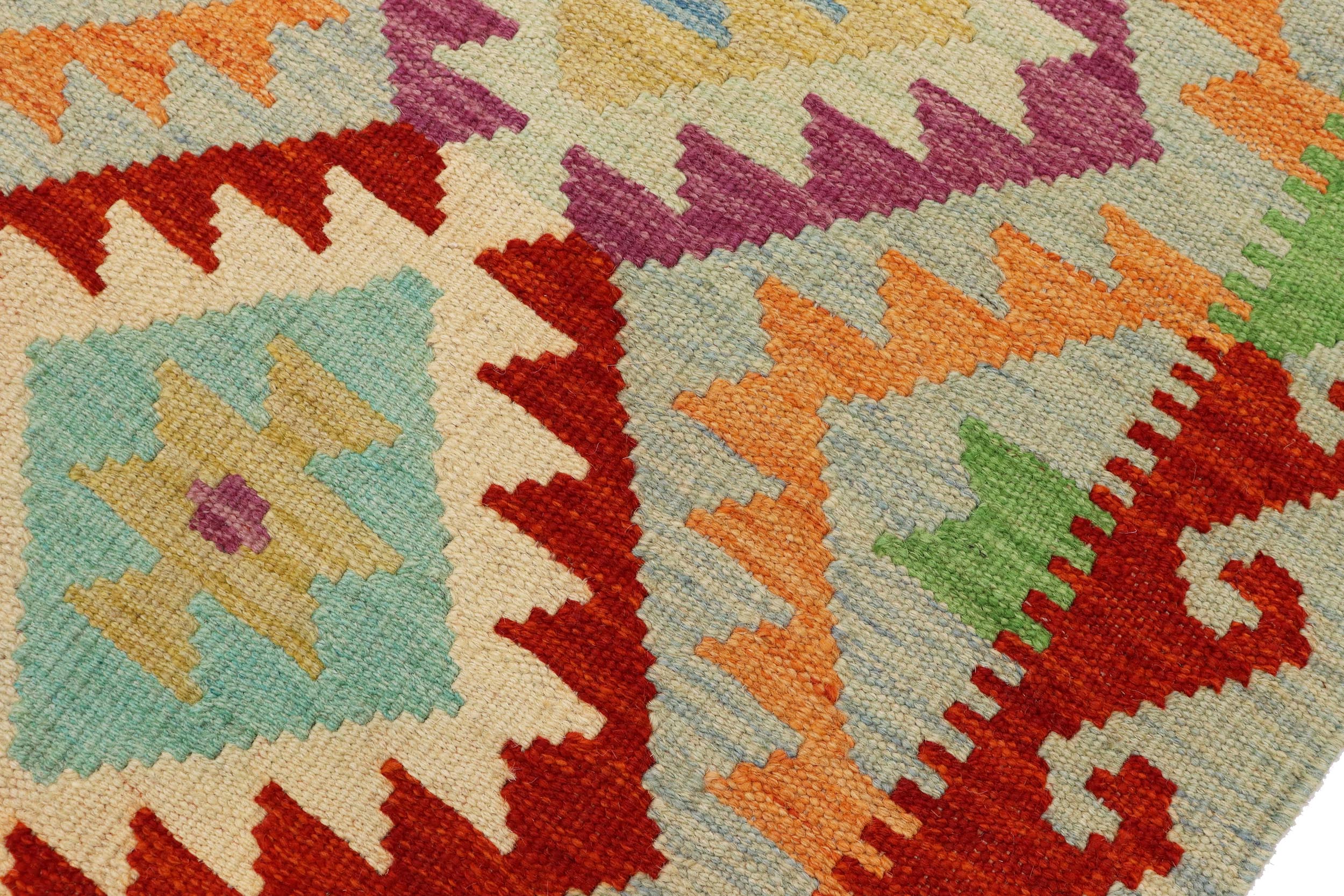 handmade Geometric Kilim Blue Rust Hand-Woven RECTANGLE 100% WOOL area rug 3 x 5