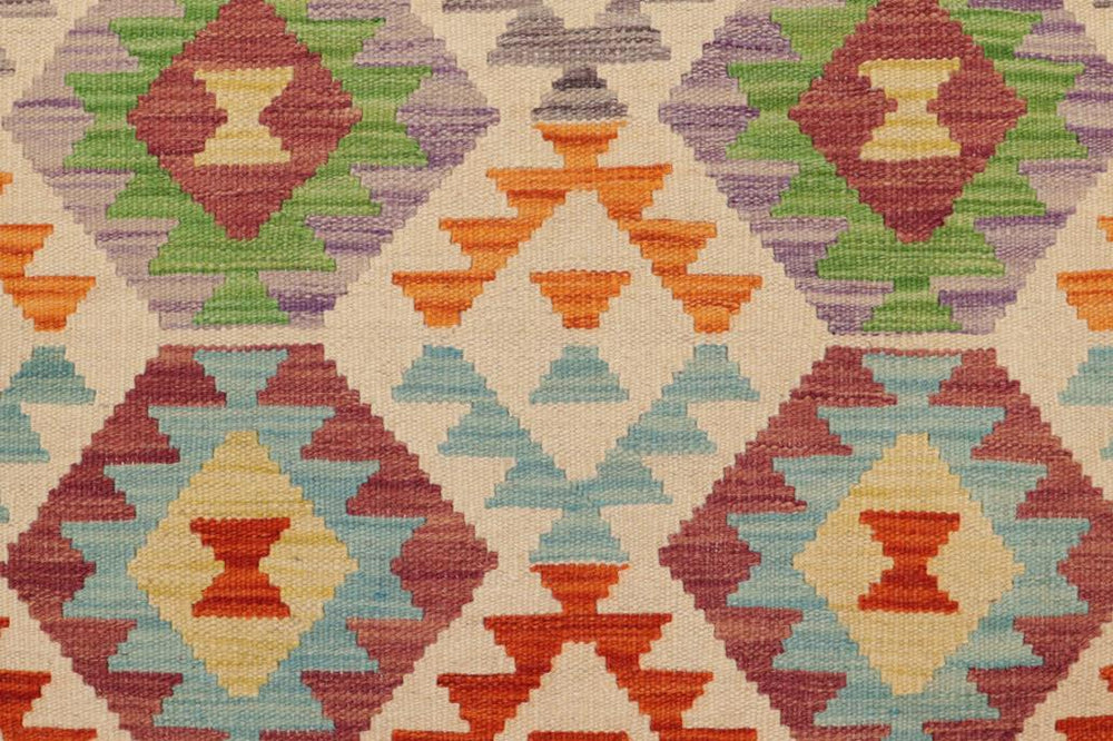 Flat Weave Kilim Antique Navaho Vintage handmade Geometric Kilim Beige Blue Hand-Woven Rectangle 100% Wool Area Rug 3x5 