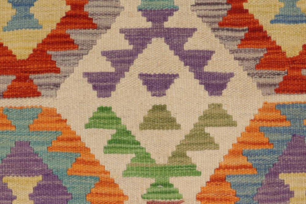 Flat Weave Kilim Antique Navaho Vintage handmade Geometric Kilim Beige Blue Hand-Woven Rectangle 100% Wool Area Rug 3x5 