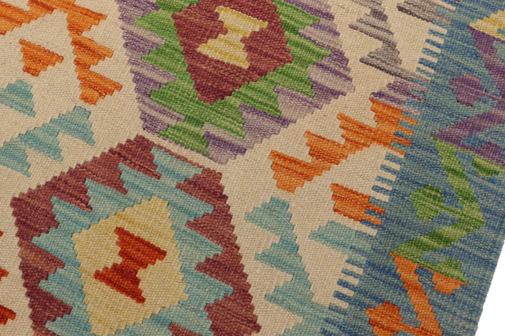 Flat Weave Kilim Antique Navaho Vintage handmade Geometric Kilim Beige Blue Hand-Woven Rectangle 100% Wool Area Rug 3x5 