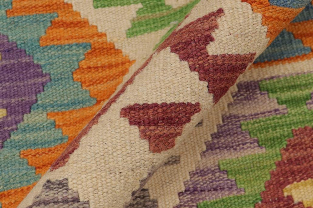 Flat Weave Kilim Antique Navaho Vintage handmade Geometric Kilim Beige Blue Hand-Woven Rectangle 100% Wool Area Rug 3x5 