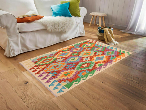 handmade Geometric Kilim Rust Beige Hand-Woven RECTANGLE 100% WOOL area rug 4 x 6