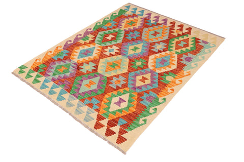 handmade Geometric Kilim Rust Beige Hand-Woven RECTANGLE 100% WOOL area rug 4 x 6