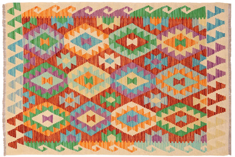 handmade Geometric Kilim Rust Beige Hand-Woven RECTANGLE 100% WOOL area rug 4 x 6