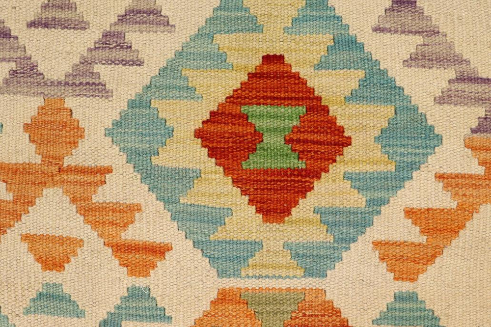 Flat Weave Kilim Antique Navaho Vintage handmade Geometric Kilim Beige Blue Hand-Woven Rectangle 100% Wool Area Rug 3x5 