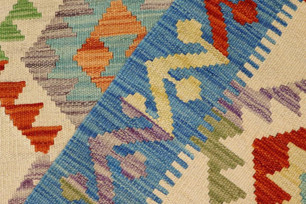 Flat Weave Kilim Antique Navaho Vintage handmade Geometric Kilim Beige Blue Hand-Woven Rectangle 100% Wool Area Rug 3x5 
