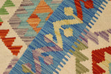 Flat Weave Kilim Antique Navaho Vintage handmade Geometric Kilim Beige Blue Hand-Woven Rectangle 100% Wool Area Rug 3x5 